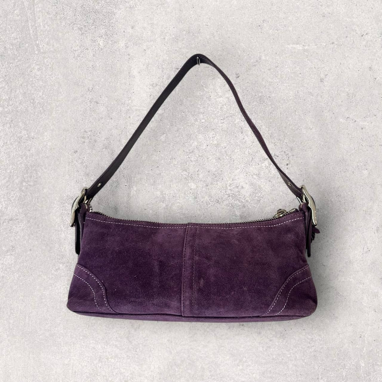 Authentic Vintage Coach Suede Shoulder Bag with Brush