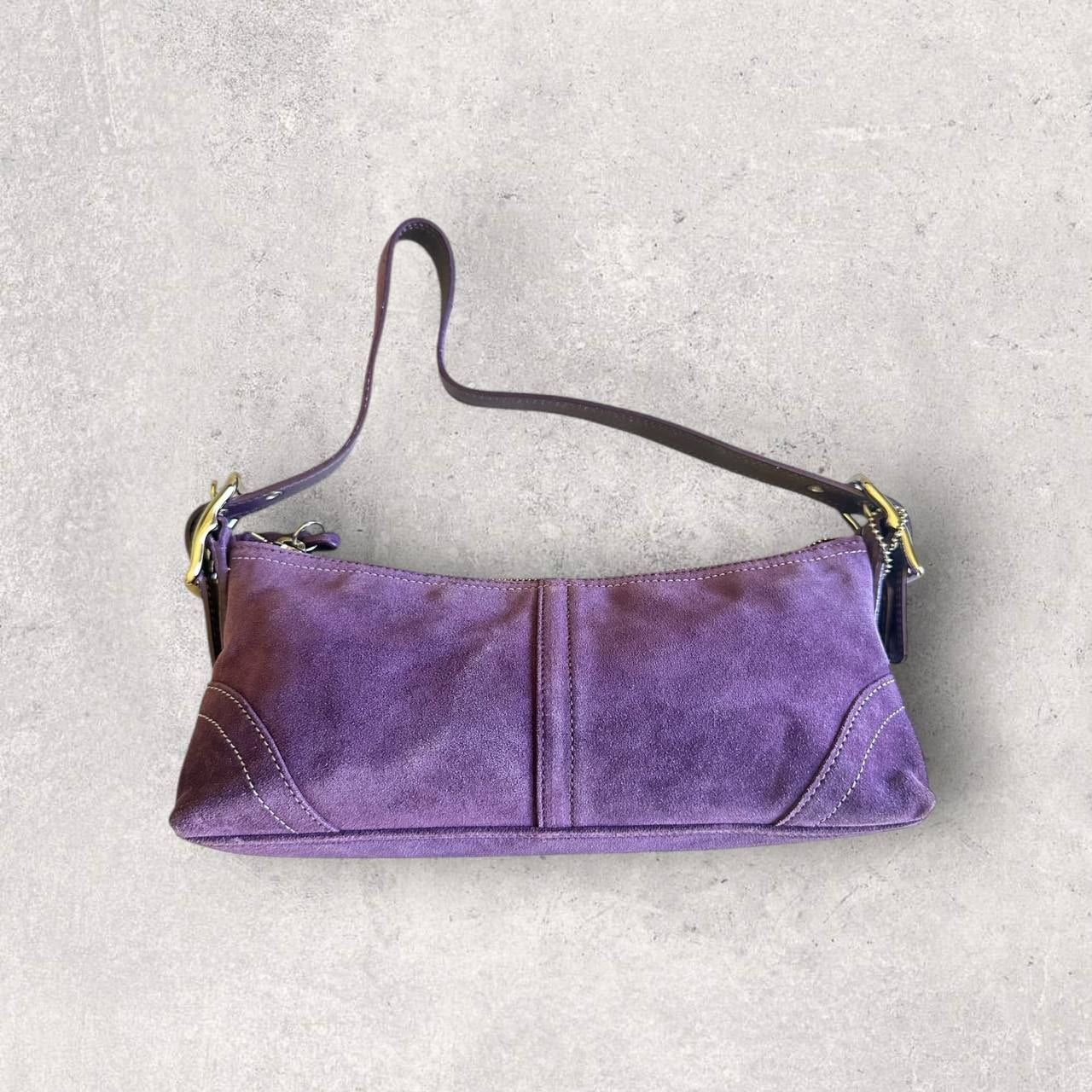 Authentic Vintage Coach Suede Shoulder Bag with Brush