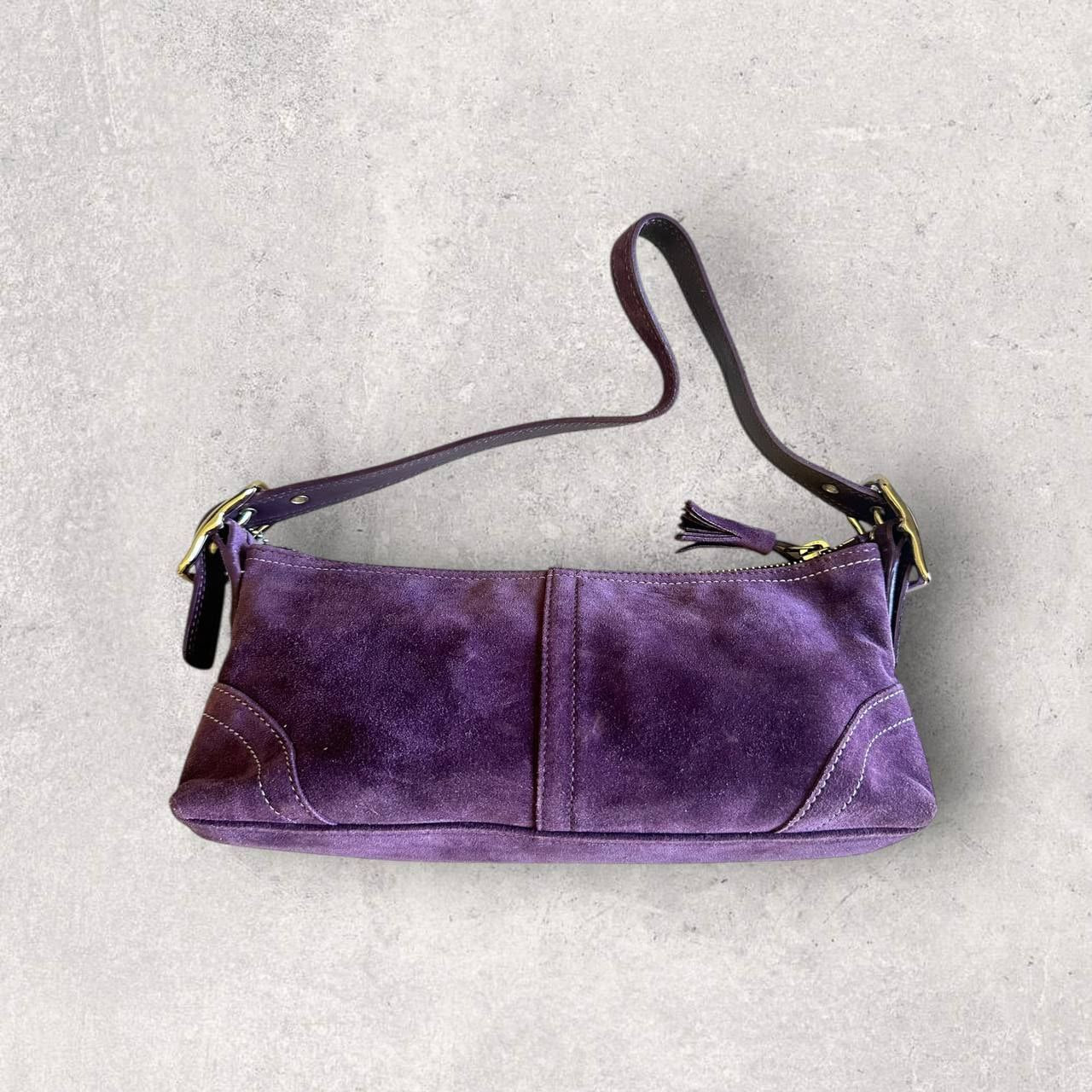 Authentic Vintage Coach Suede Shoulder Bag with Brush