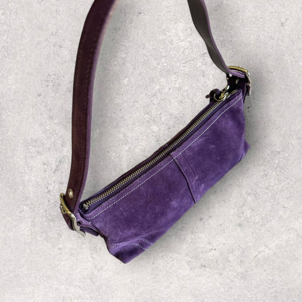 Authentic Vintage Coach Suede Shoulder Bag with Brush