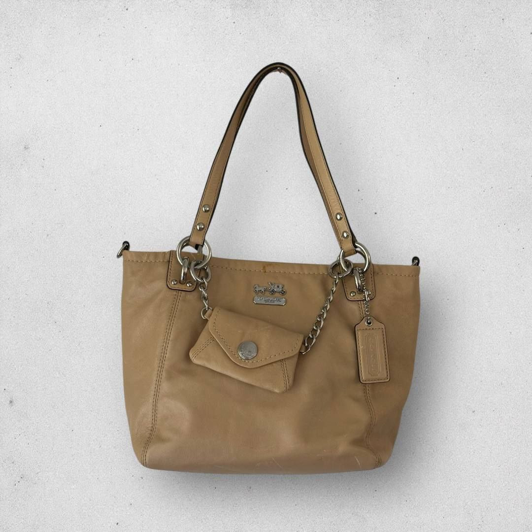 Authentic Vintage Coach Gallery Signature Shoulder Bag with Bag Charm