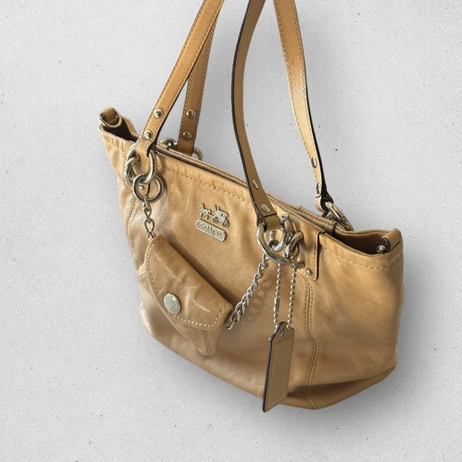 Authentic Vintage Coach Gallery Signature Shoulder Bag with Bag Charm