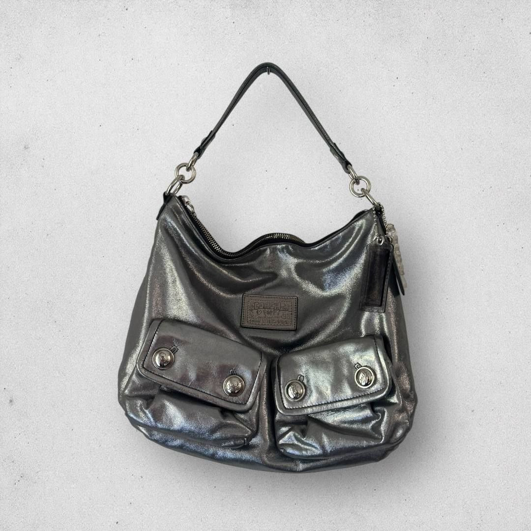 Authentic Vintage Coach Poppy Silver Hobo Bag