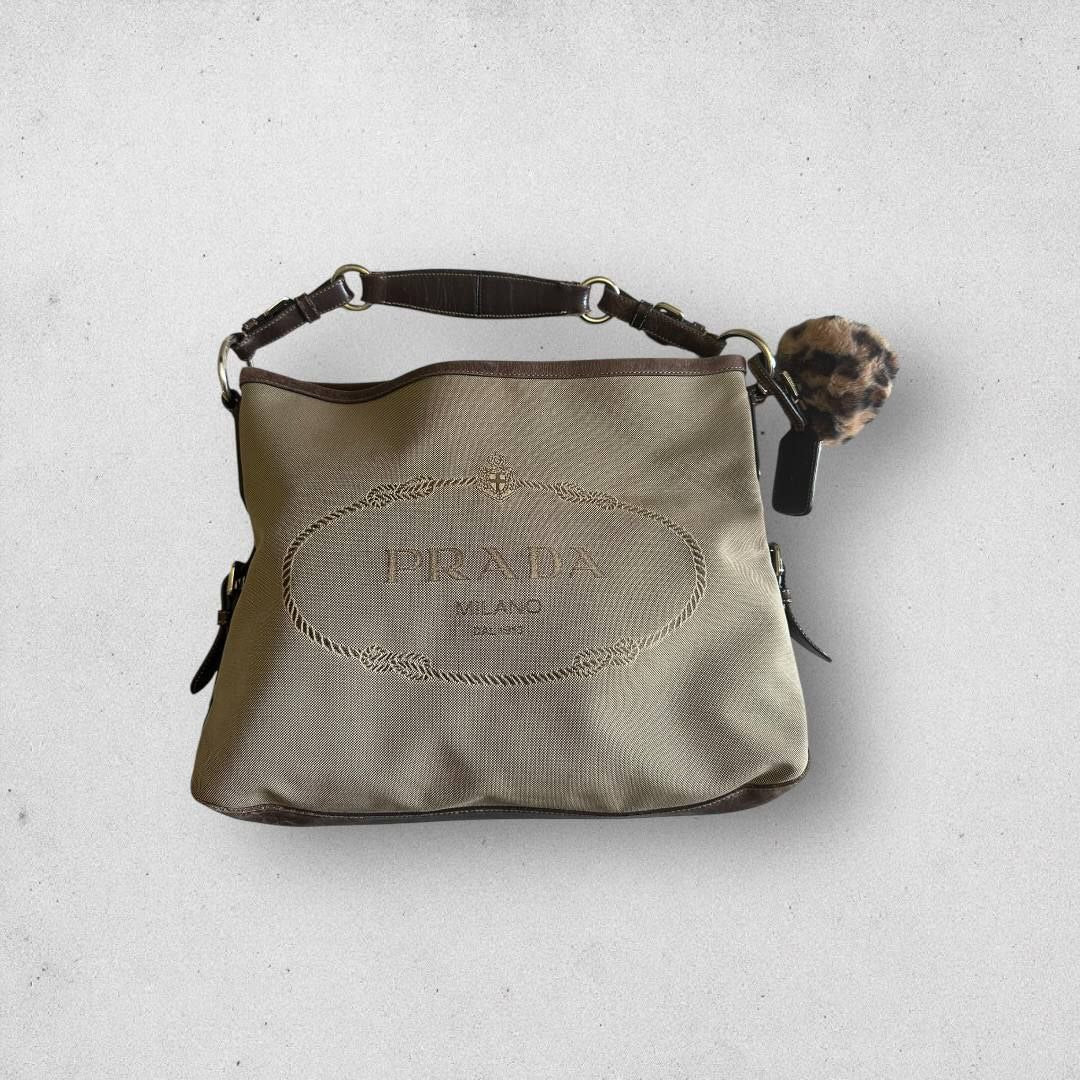 Authentic Vintage Prada Logo Jacquard Hobo Bag