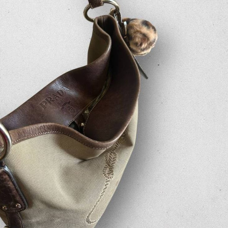 Authentic Vintage Prada Logo Jacquard Hobo Bag