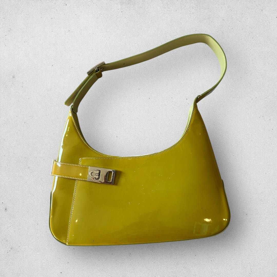 Authenic Vintage Ferragamo Gancini Patent Leather Shoulder Bag