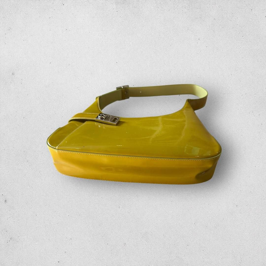 Authenic Vintage Ferragamo Gancini Patent Leather Shoulder Bag