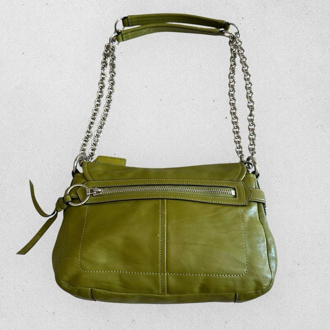 Authentic Vintage Coach Turnlock Olive Green Leather Shoulder/Crossbody Bag