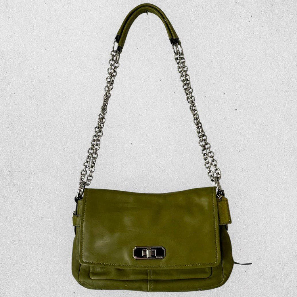 Authentic Vintage Coach Turnlock Olive Green Leather Shoulder/Crossbody Bag