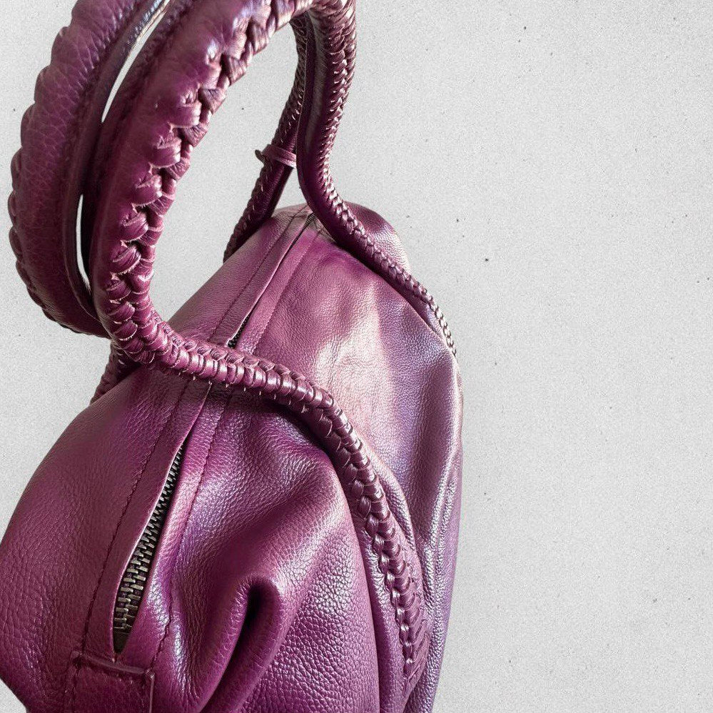 Authentic Vintage Salvatore Ferragamo Gancini Purple Leather Sholder Bag