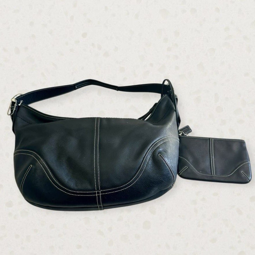 Authentic Vintage Coach Leather Hobo Bag with Zip Wallet